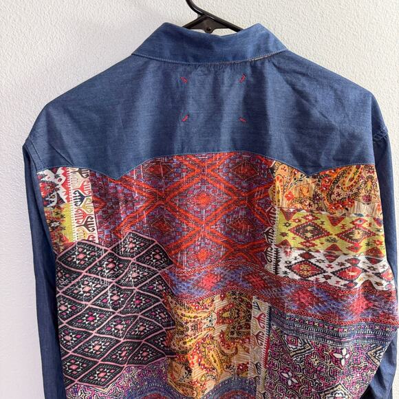 Robert Graham Shirt Mens XLT Chambray Long Sleeve Button Up Aztec Denim Cotton - Picture 10 of 13